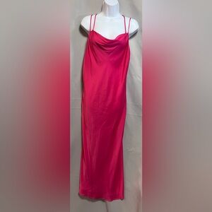 ZARA WOMEN SIREN PINK SATIN DRAPED‎  MIDI/MAXI SLIP DRESS UK SIZE MEDIUM